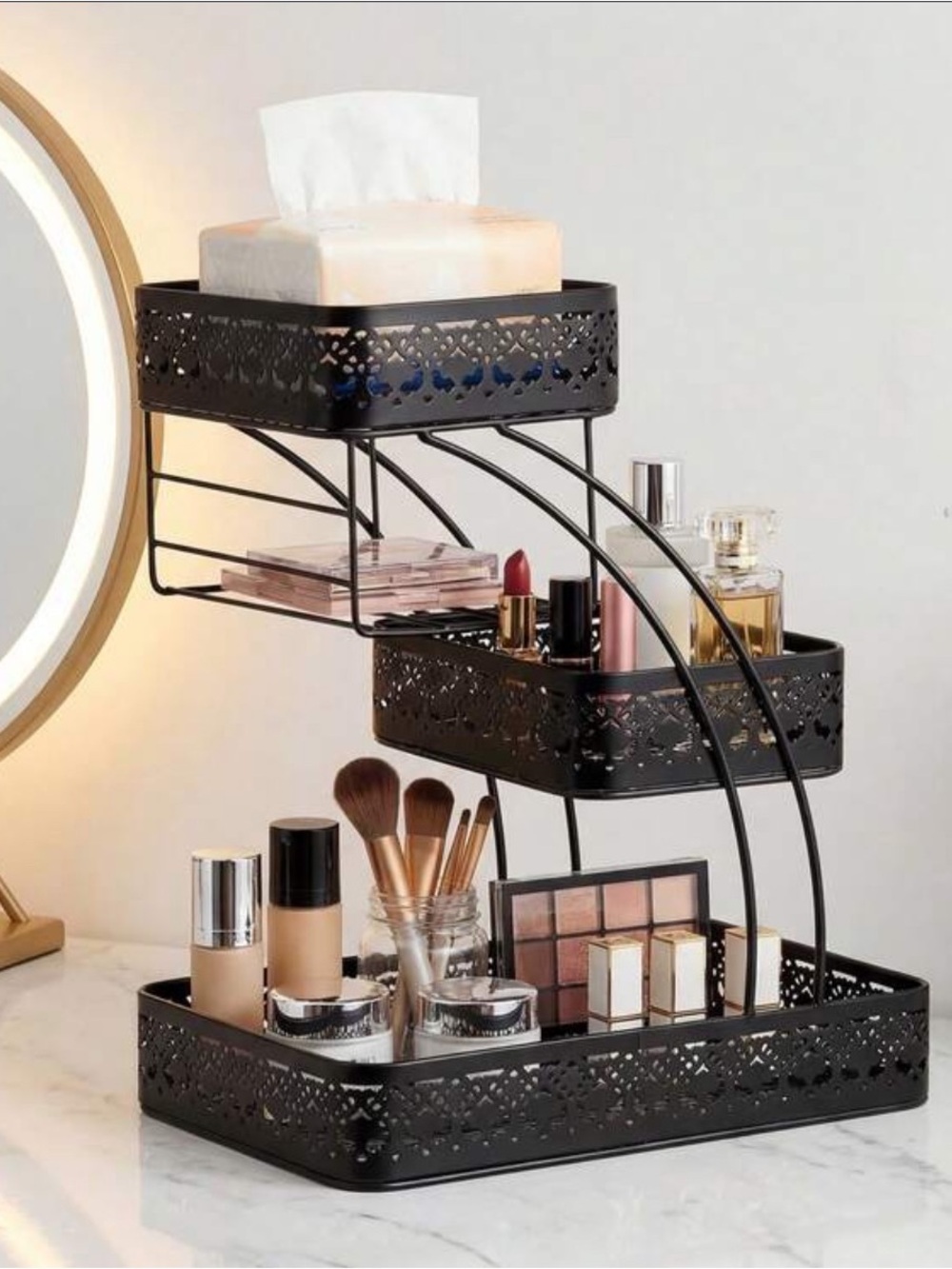 Multiple Tier Metal Organizer basket floral bedroom bathroom kitchen